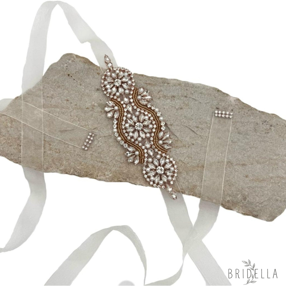 Rose Gold Rhinestone & Pearl Belt - Belts
