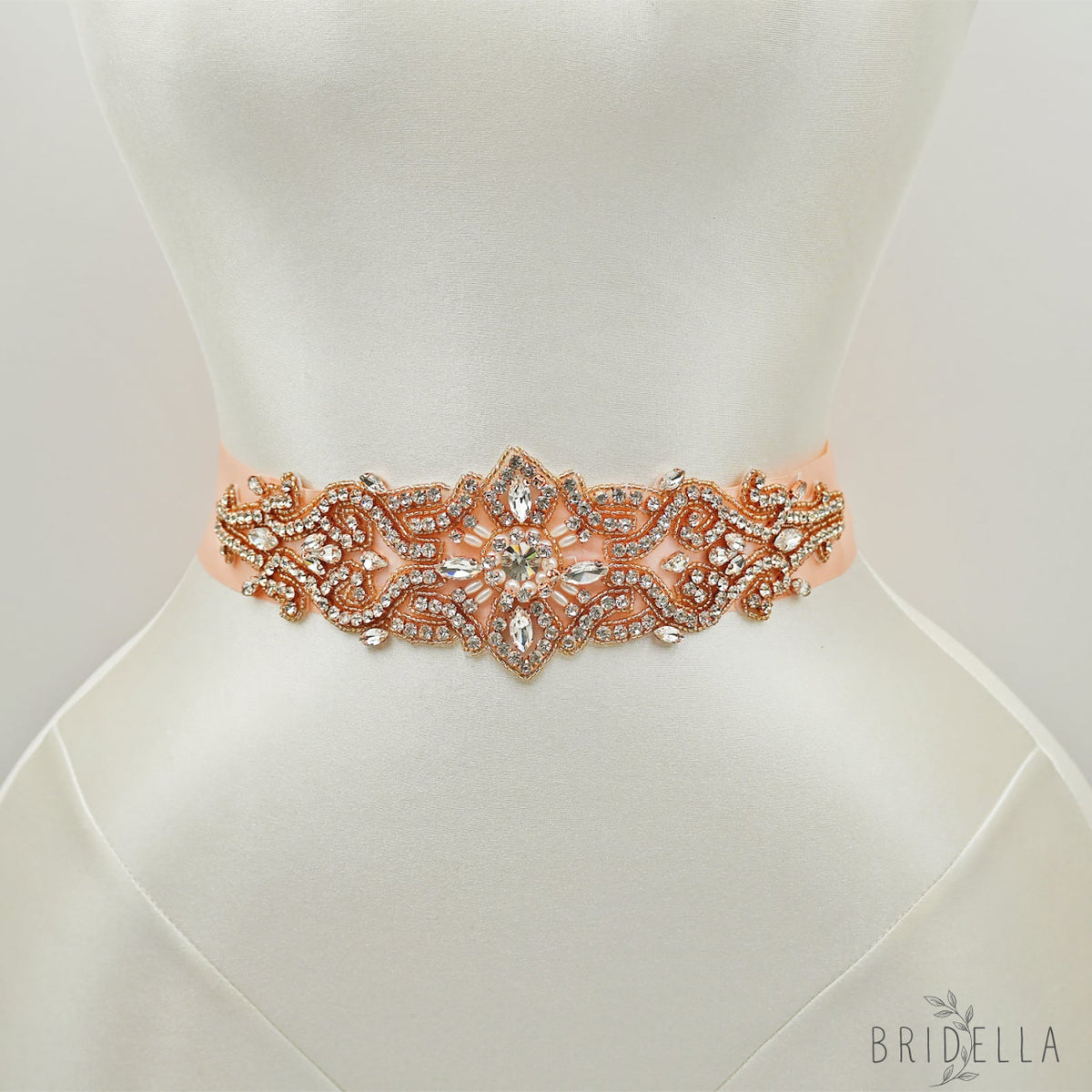 Rose Gold Rhinestone & Pearl Belt - Retro Pink Ribbon - Belts