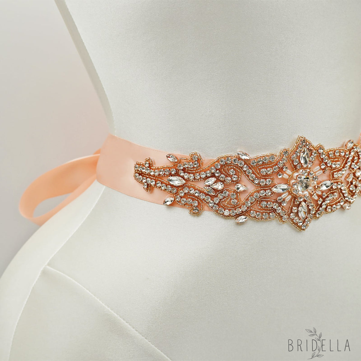 Rose Gold Rhinestone & Pearl Belt - Retro Pink Ribbon - Belts