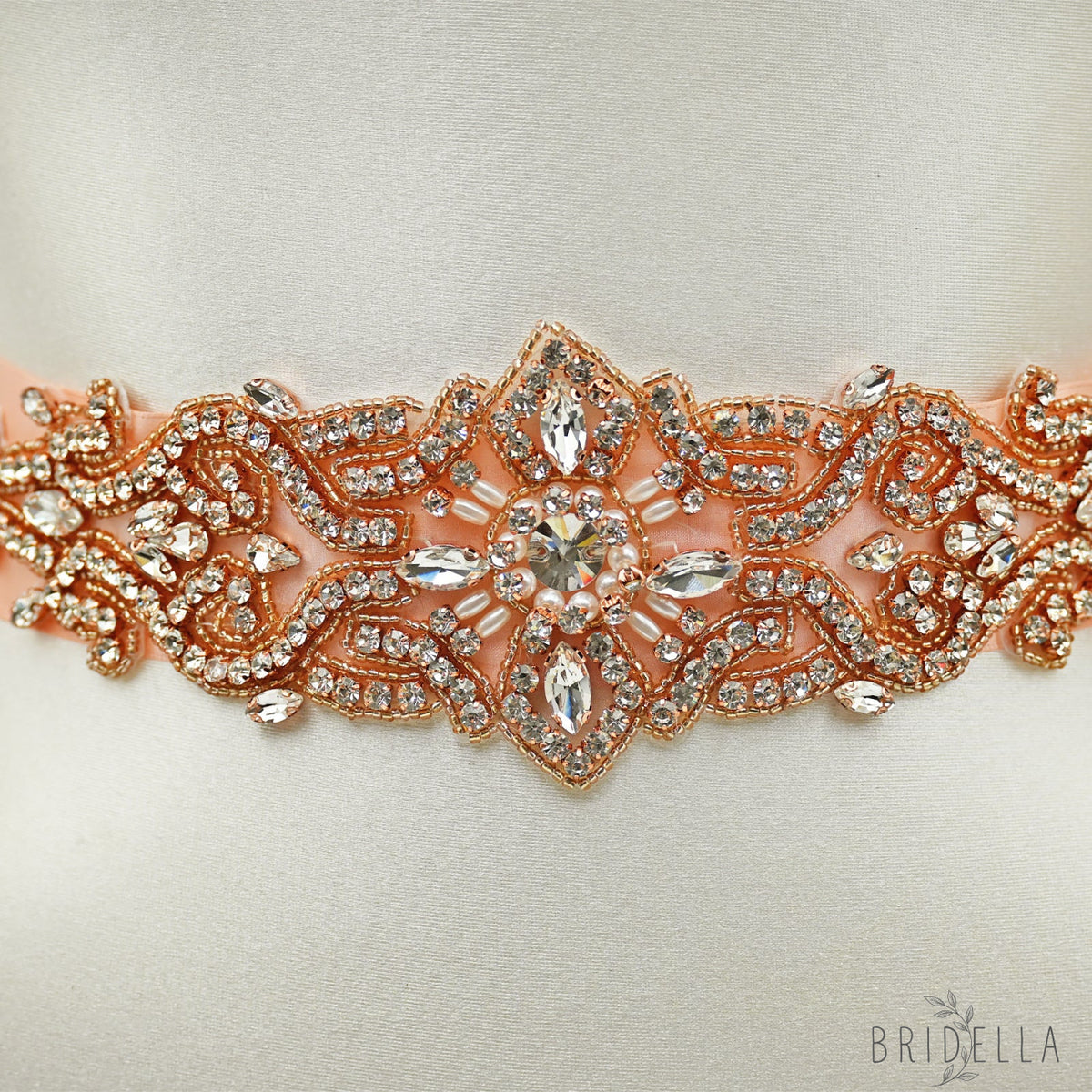 Rose Gold Rhinestone & Pearl Belt - Retro Pink Ribbon - Belts