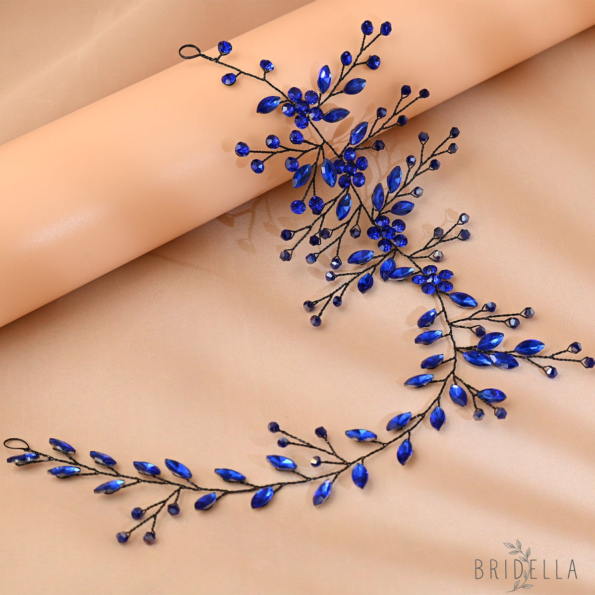 Royal Blue Rhinestone Bridal Headband Wedding - Bridella BHP65 - Royal Blue - HEADWEAR