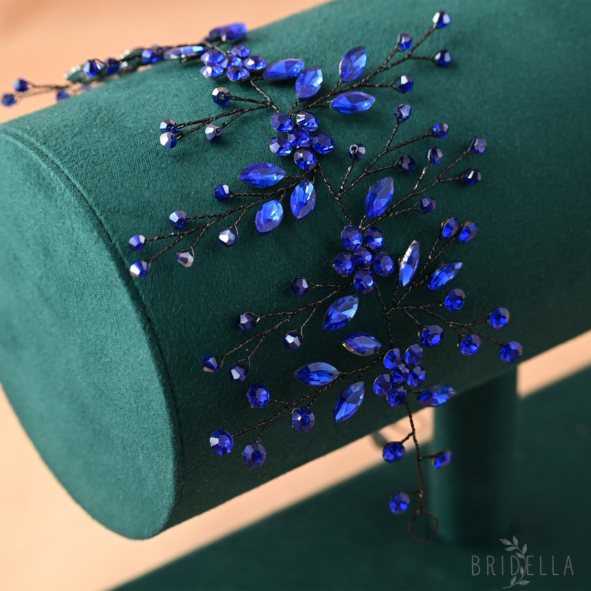 Royal Blue Rhinestone Bridal Headband Wedding - Bridella BHP65 - Royal Blue - HEADWEAR