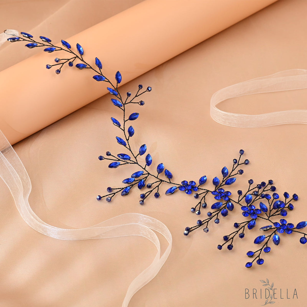 Royal Blue Rhinestone Bridal Headband Wedding - Bridella BHP65 - Royal Blue - HEADWEAR