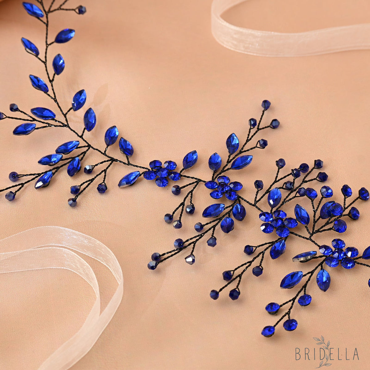 Royal Blue Rhinestone Bridal Headband Wedding - Bridella BHP65 - Royal Blue - HEADWEAR