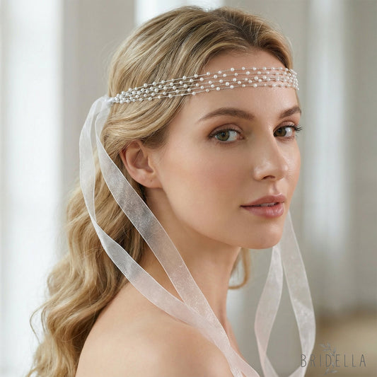 Silver Beaded Bridal Headband Wedding Hair - Bridella BHP28-S - Silvery - HEADWEAR