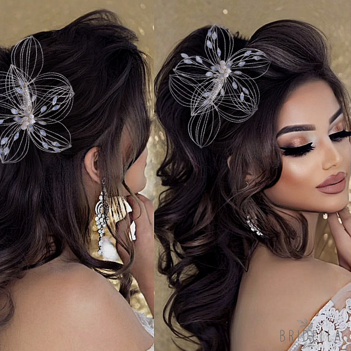 BHP257-S silver rhinestone pearl hair comb