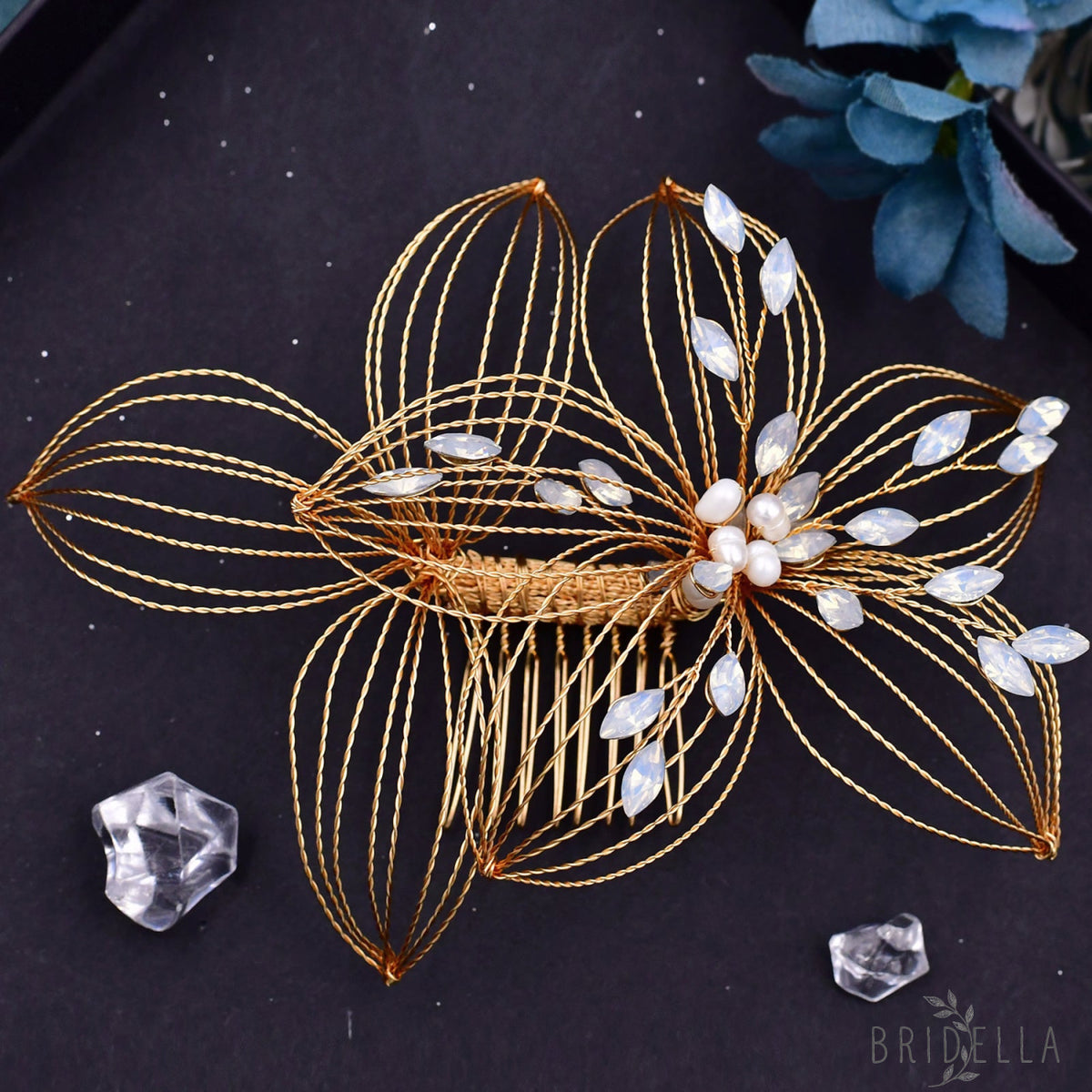 BHP257-S silver rhinestone pearl hair comb