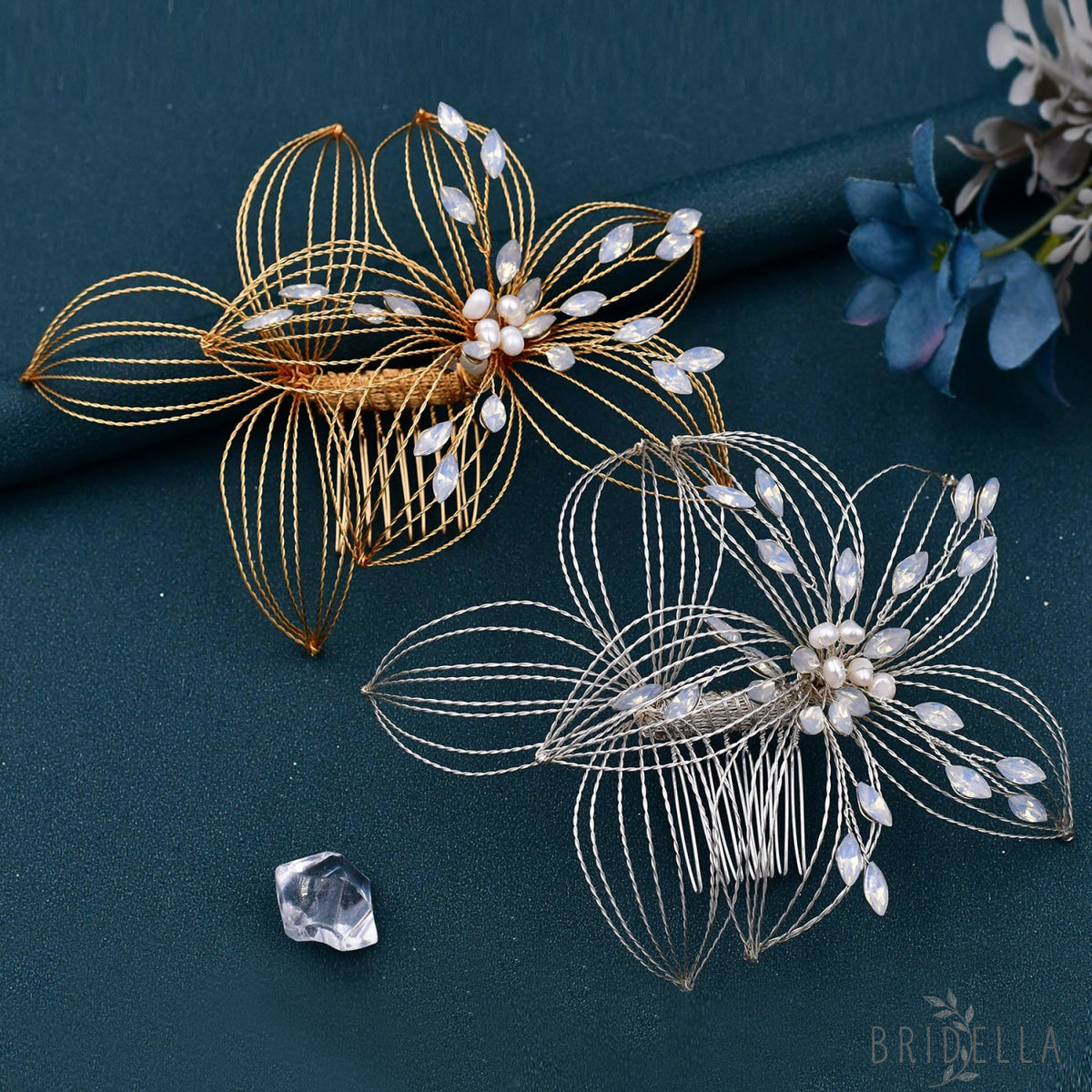 BHP257-S silver rhinestone pearl hair comb