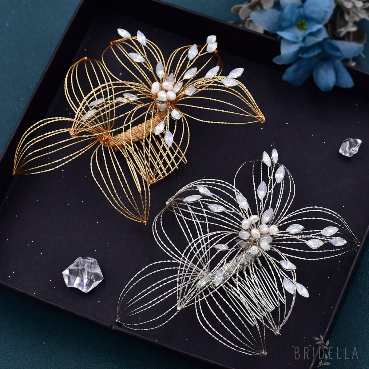BHP257-S silver rhinestone pearl hair comb