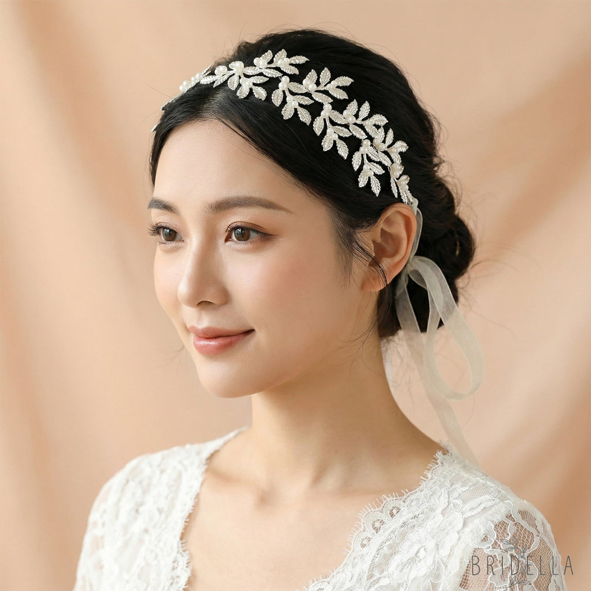 Silver Pearl & Alloy Leaf Bridal Headband - Bridella BHP353-S - Silvery - HEADWEAR