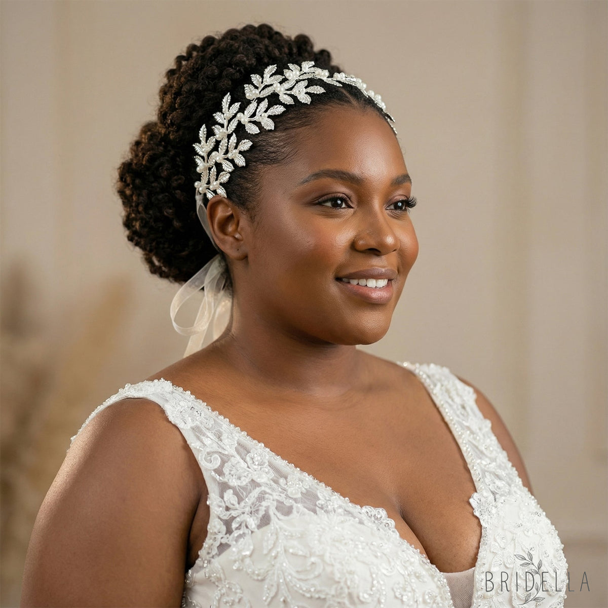 Silver Pearl & Alloy Leaf Bridal Headband - Bridella BHP353-S - Silvery - HEADWEAR
