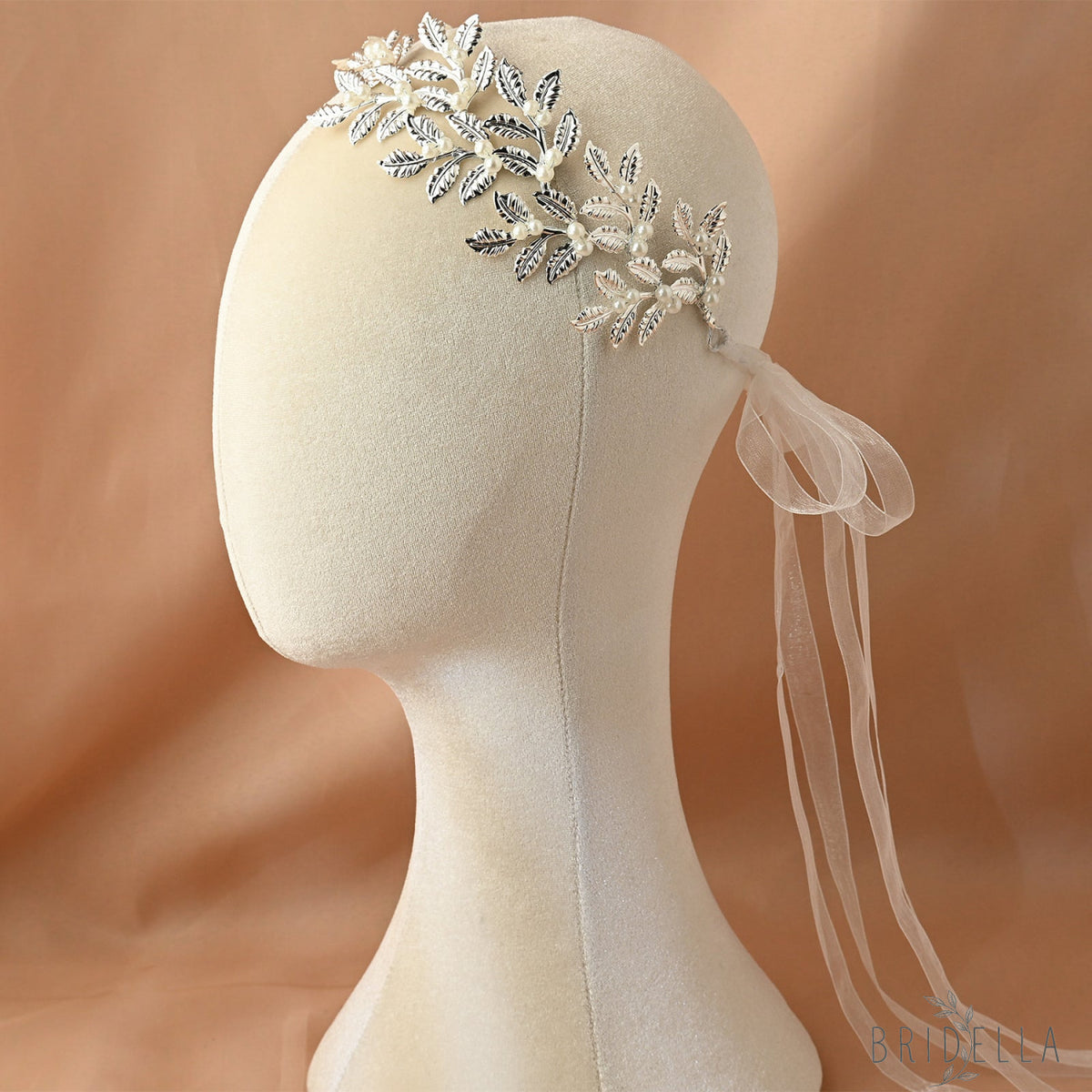 Silver Pearl & Alloy Leaf Bridal Headband - Bridella BHP353-S - Silvery - HEADWEAR