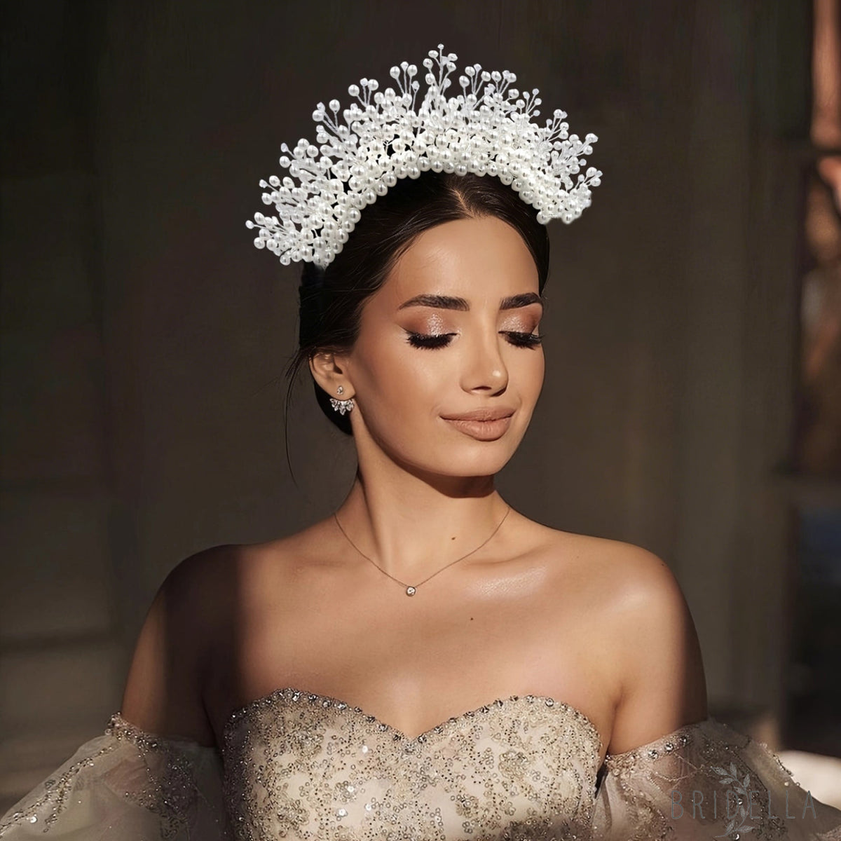 Silver Pearl Bridal Crown Wedding Hairpiece - Bridella BHP598-S - Silvery - HEADWEAR