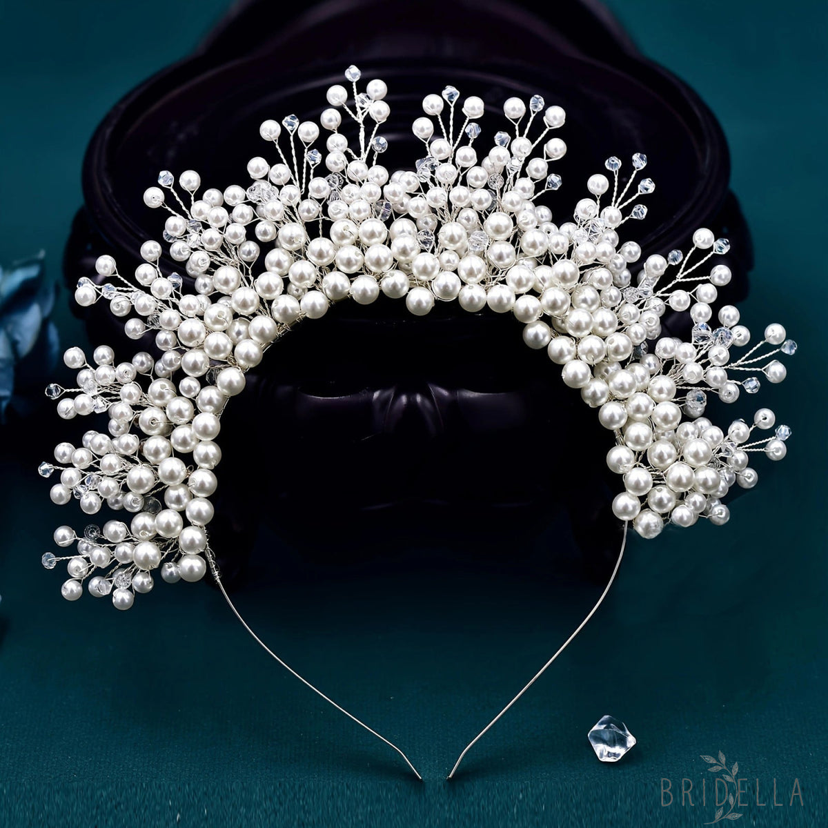 Silver Pearl Bridal Crown Wedding Hairpiece - Bridella BHP598-S - Silvery - HEADWEAR
