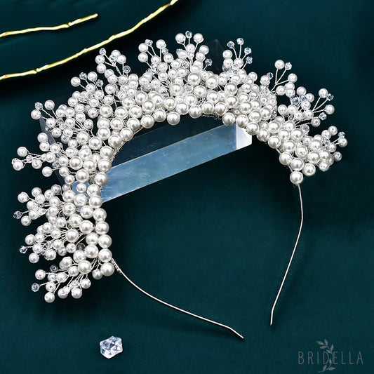 Silver Pearl Bridal Crown Wedding Hairpiece - Bridella BHP598-S - Silvery - HEADWEAR
