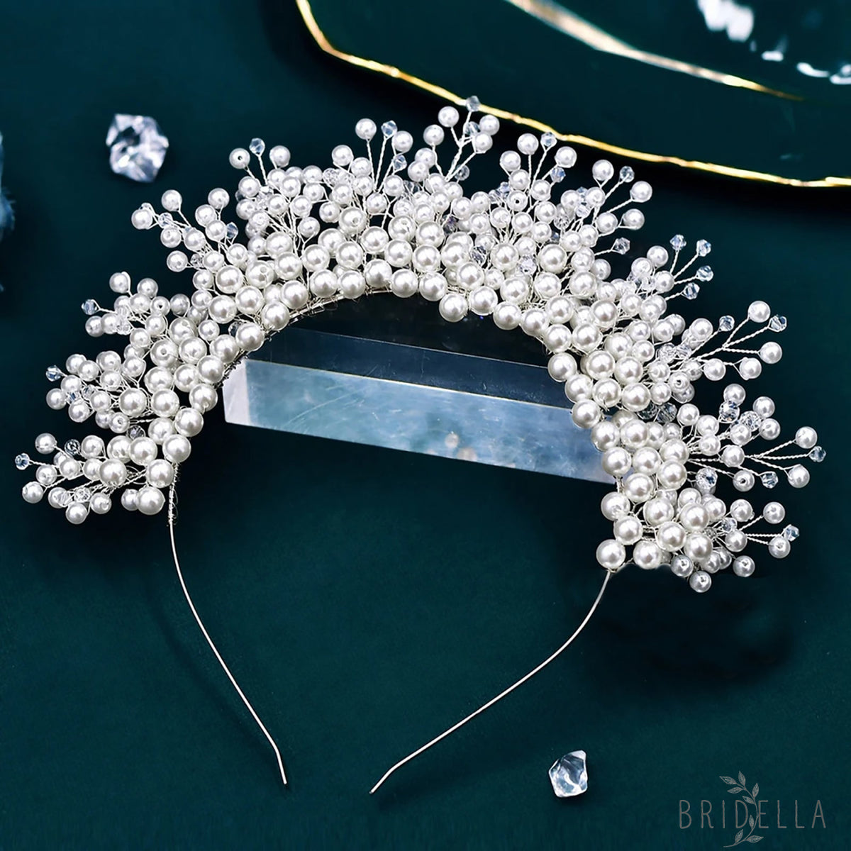 Silver Pearl Bridal Crown Wedding Hairpiece - Bridella BHP598-S - Silvery - HEADWEAR