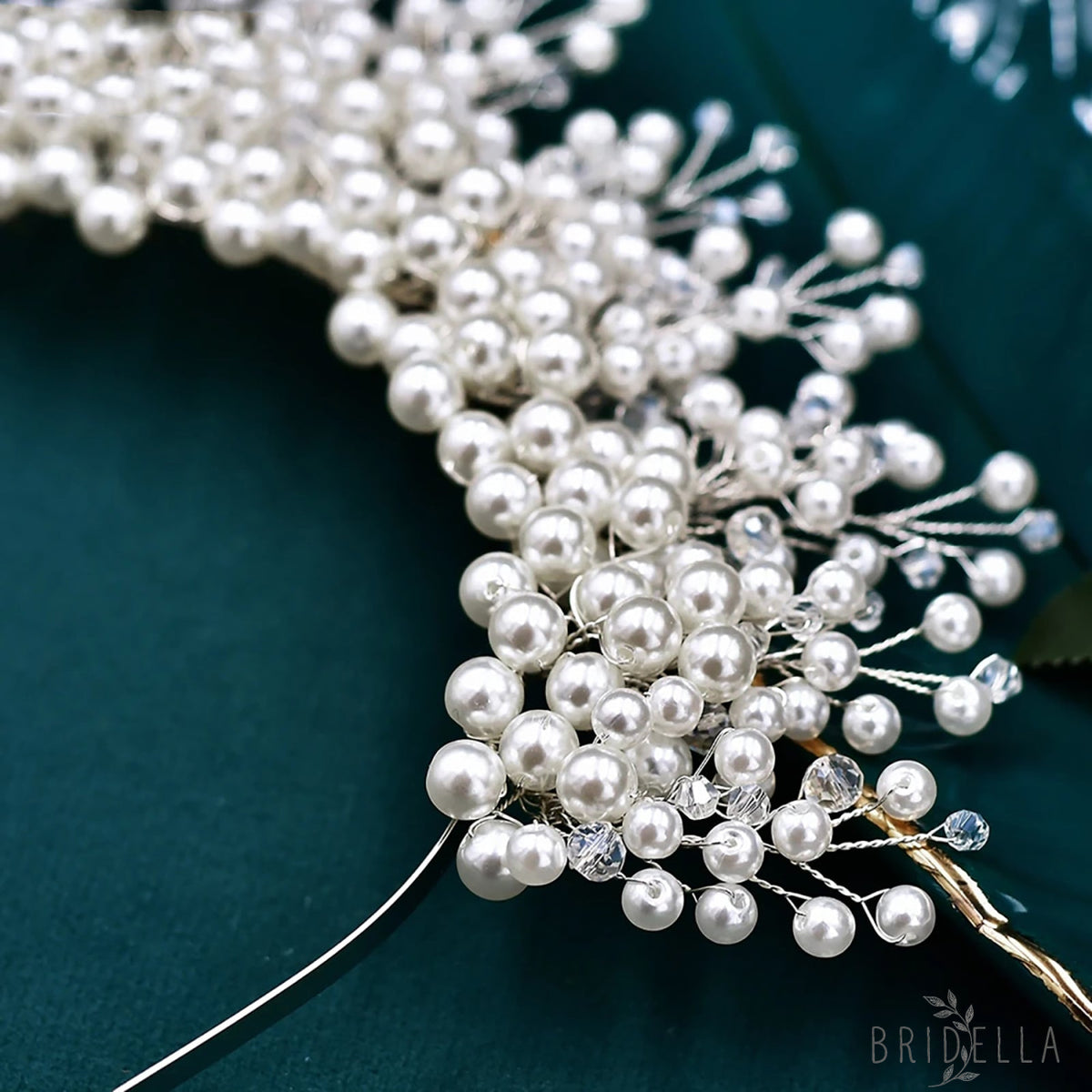 Silver Pearl Bridal Crown Wedding Hairpiece - Bridella BHP598-S - Silvery - HEADWEAR