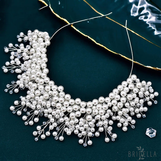 Silver Pearl Bridal Crown Wedding Hairpiece - Bridella BHP598-S - Silvery - HEADWEAR