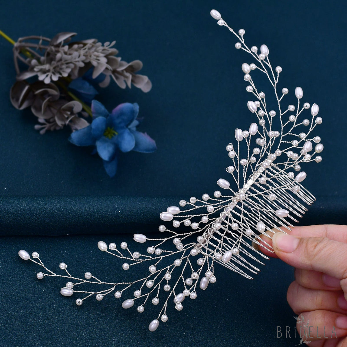 BHP182 silver pearl hair comb