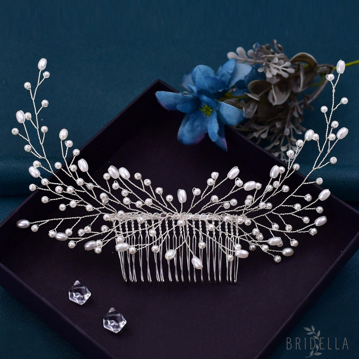 BHP182 silver pearl hair comb