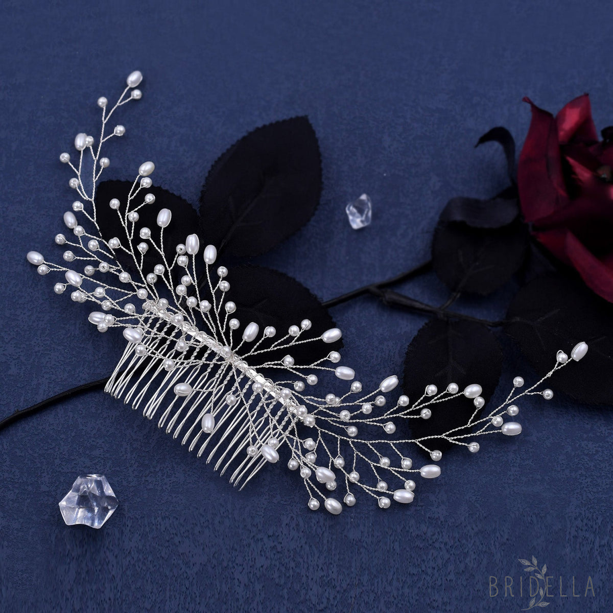 BHP182 silver pearl hair comb