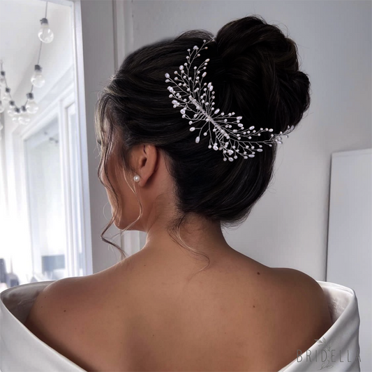 BHP182 silver pearl hair comb