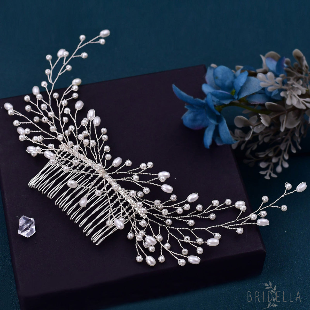 BHP182 silver pearl hair comb
