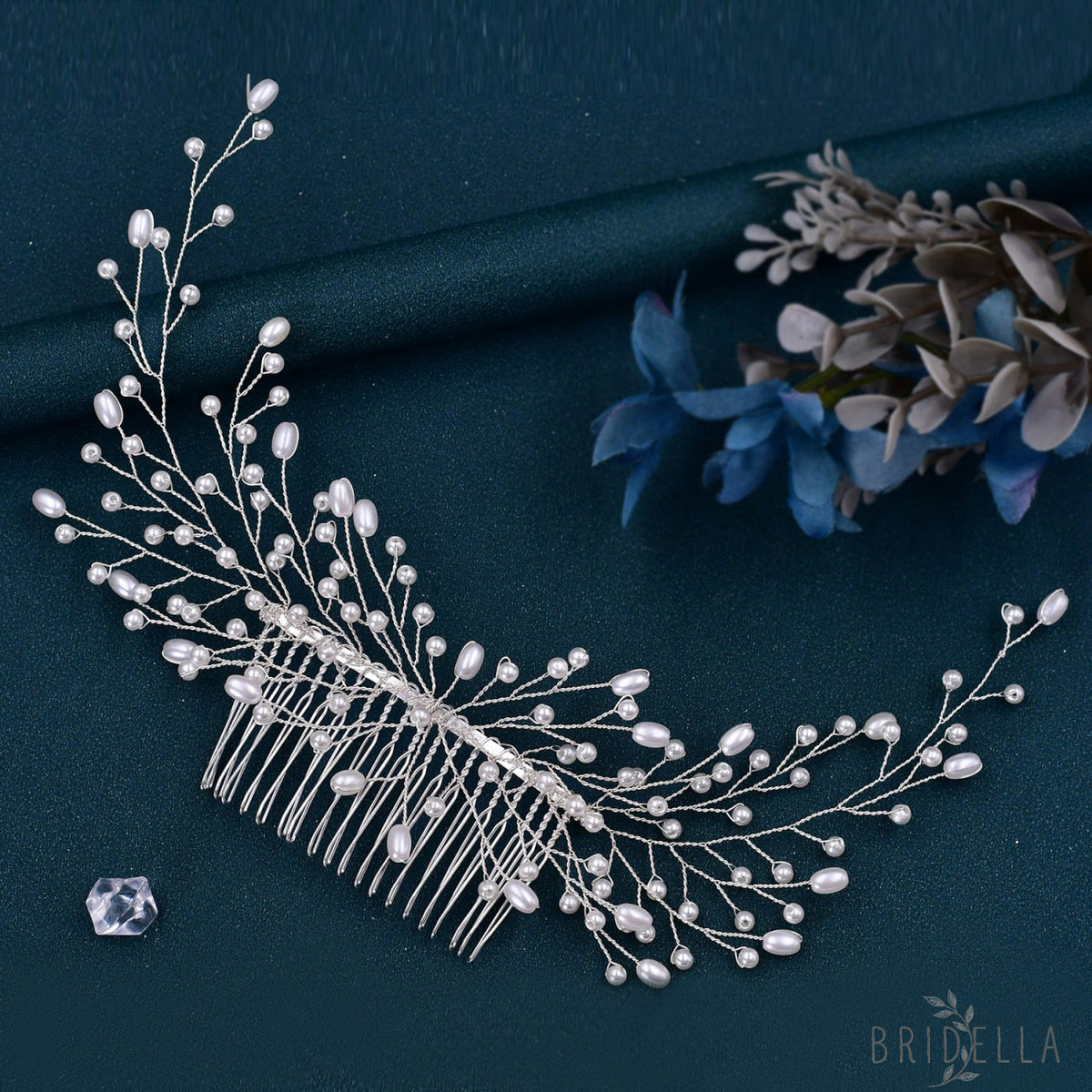 BHP182 silver pearl hair comb