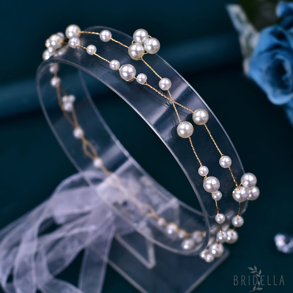 BHP36 silver pearl headband