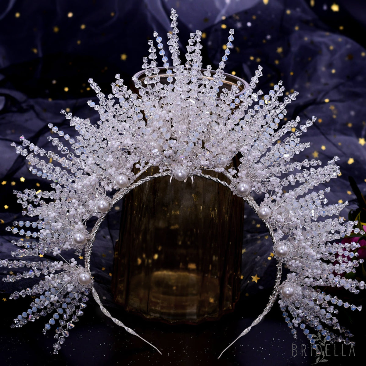 BHP399-S silver pearl crystal crown