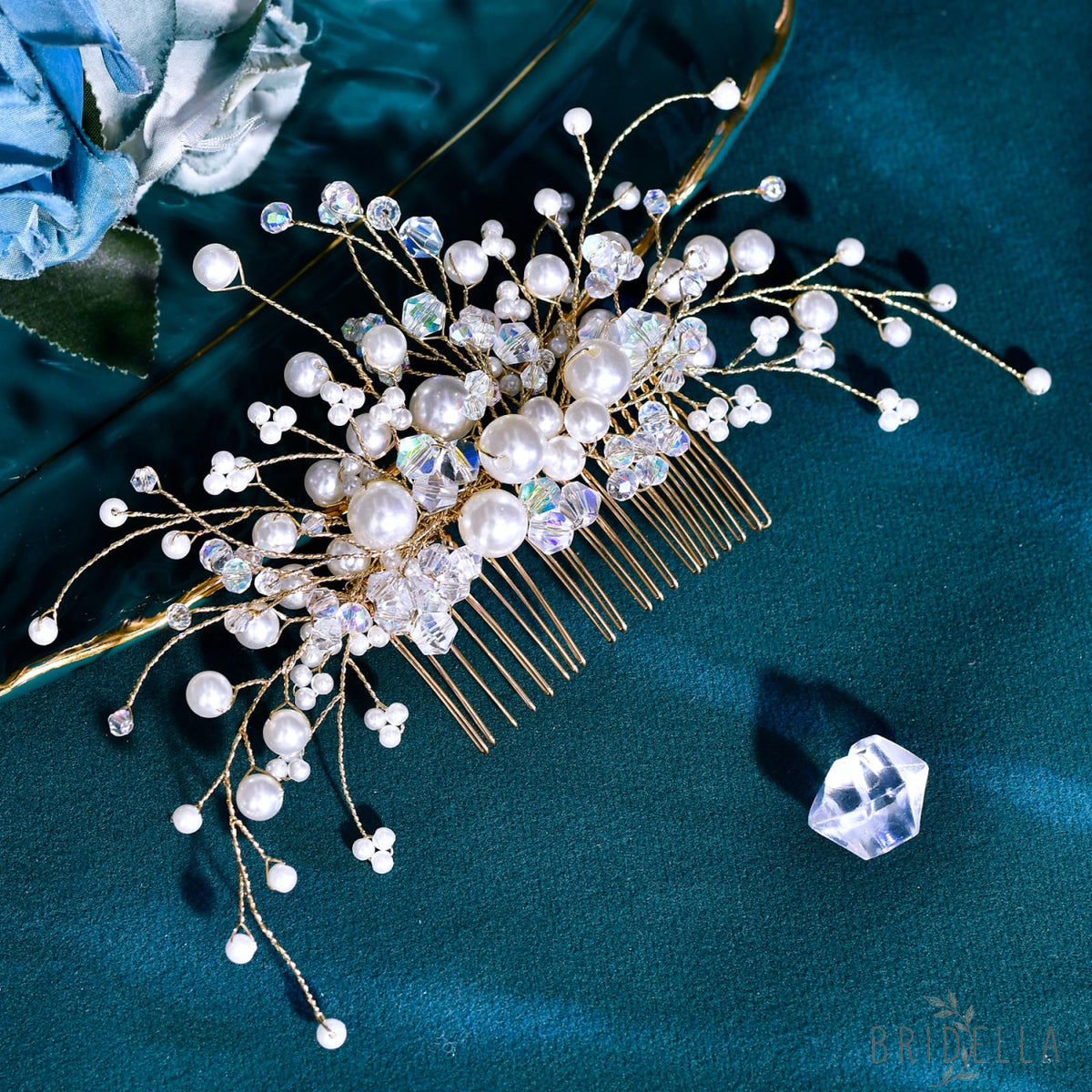 BHP878-S silver pearl crystal hair comb