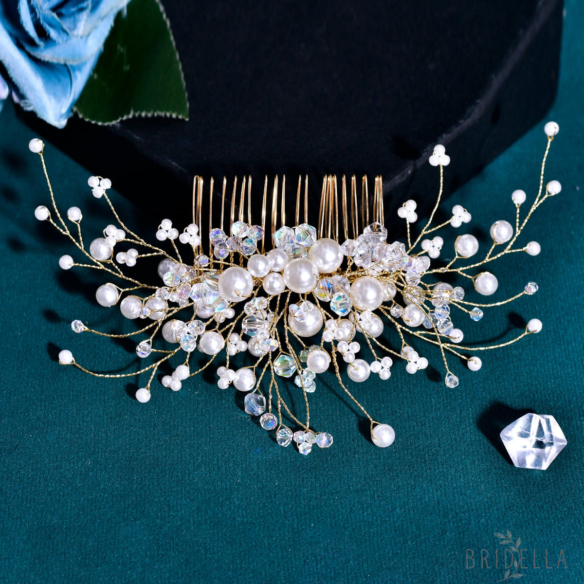 BHP878-S silver pearl crystal hair comb