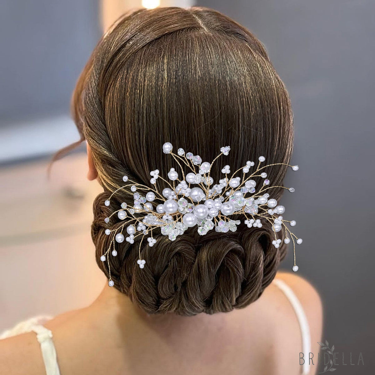 BHP878-S silver pearl crystal hair comb