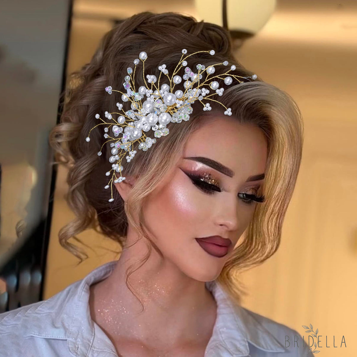 BHP878-S silver pearl crystal hair comb