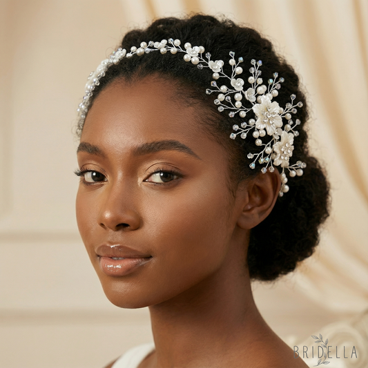 Silver Pearl Crystal Bridal Headwear Bridella BHP295-S - Silvery - HEADWEAR