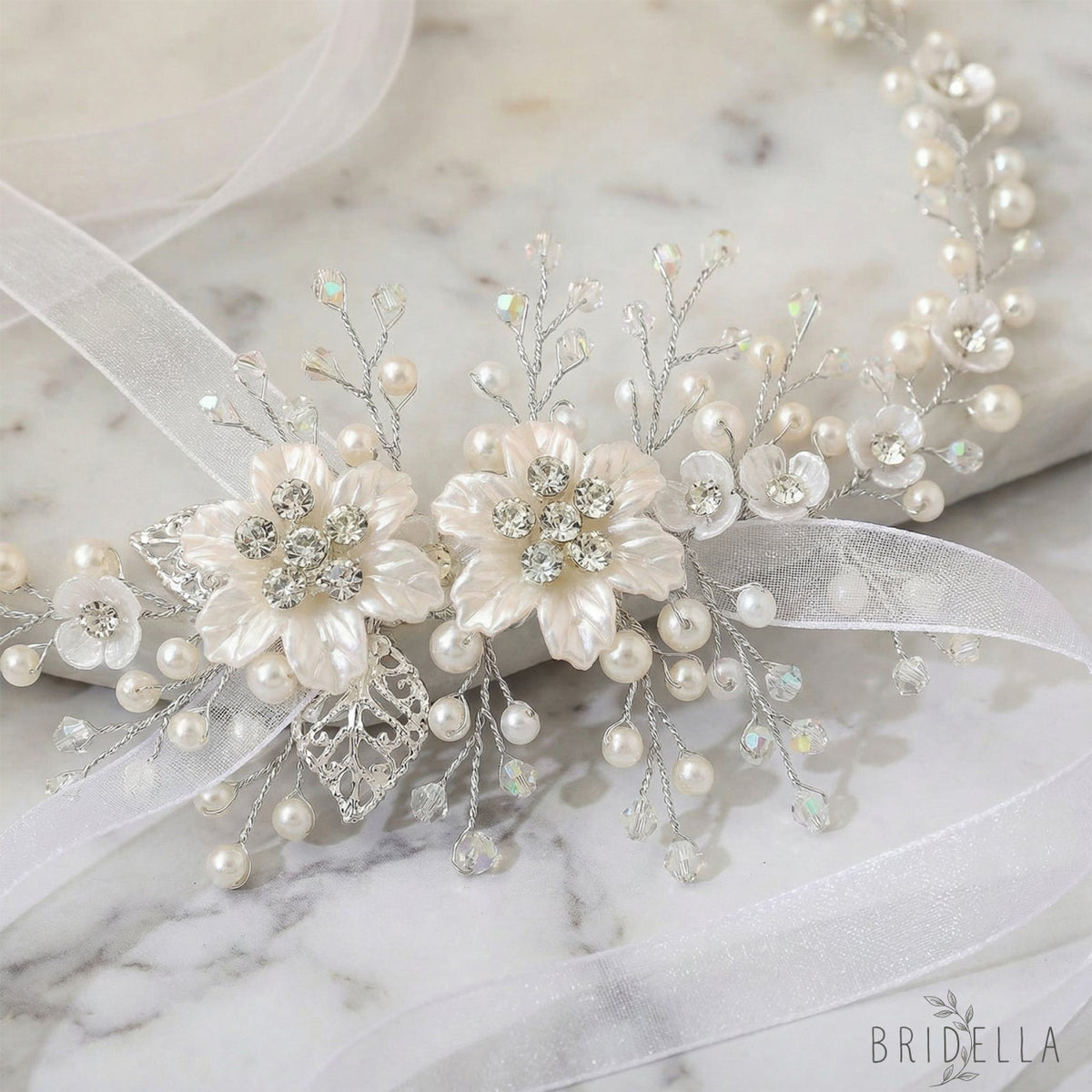 Silver Pearl Crystal Bridal Headwear Bridella BHP295-S - Silvery - HEADWEAR