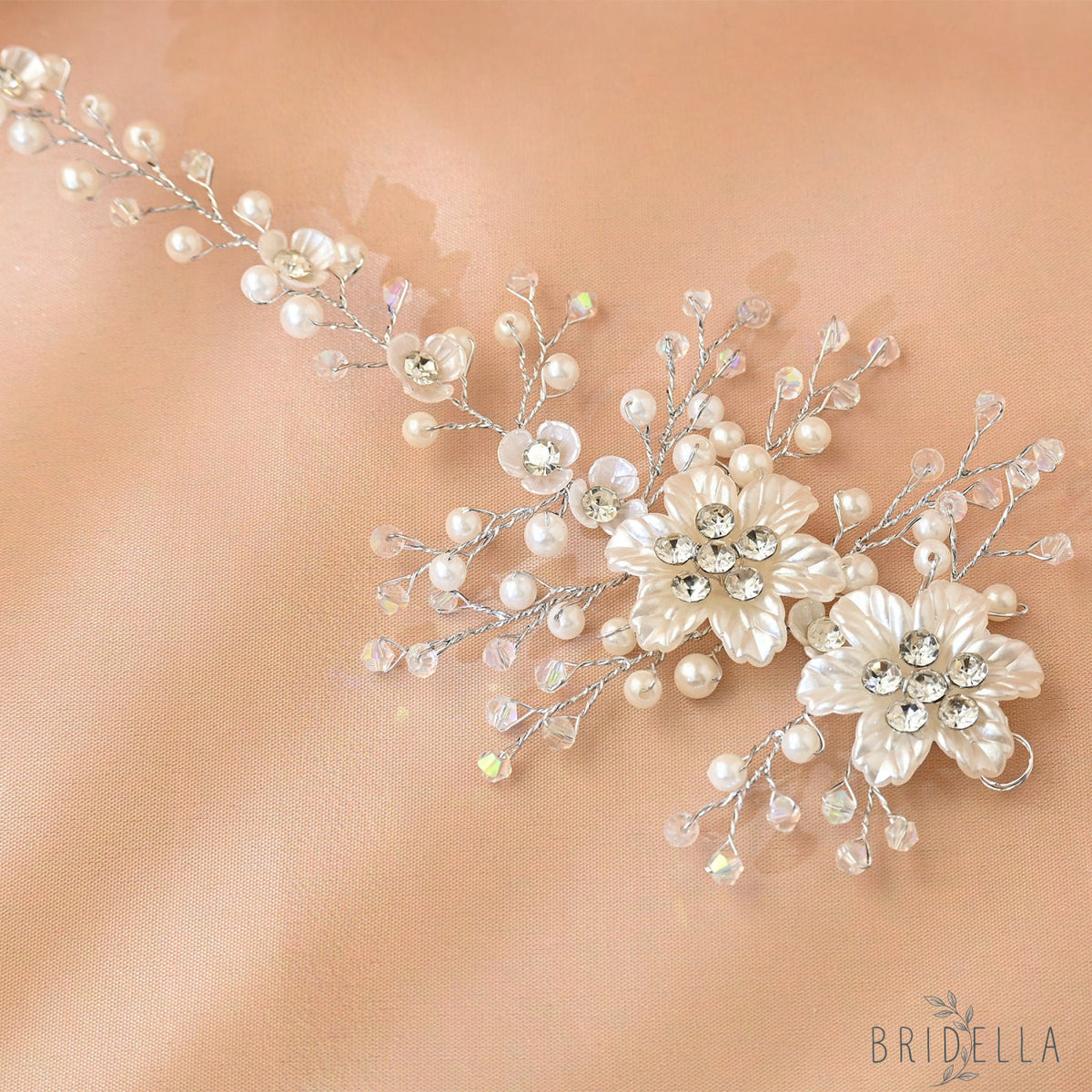 Silver Pearl Crystal Bridal Headwear Bridella BHP295-S - Silvery - HEADWEAR