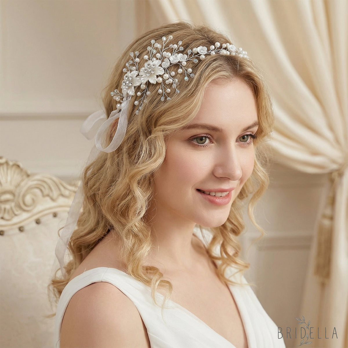 Silver Pearl Crystal Bridal Headwear Bridella BHP295-S - Silvery - HEADWEAR