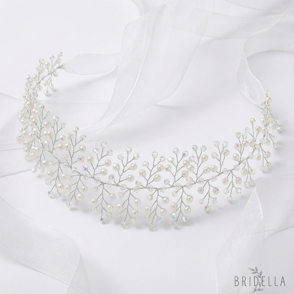 Silver Pearl & Crystal Bridal Tiara Crown - Bridella BHP55-S - Silvery - HEADWEAR