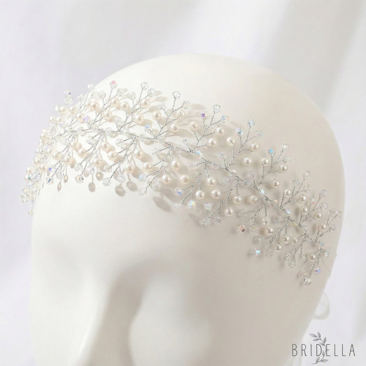 Silver Pearl & Crystal Bridal Tiara Crown - Bridella BHP55-S - Silvery - HEADWEAR