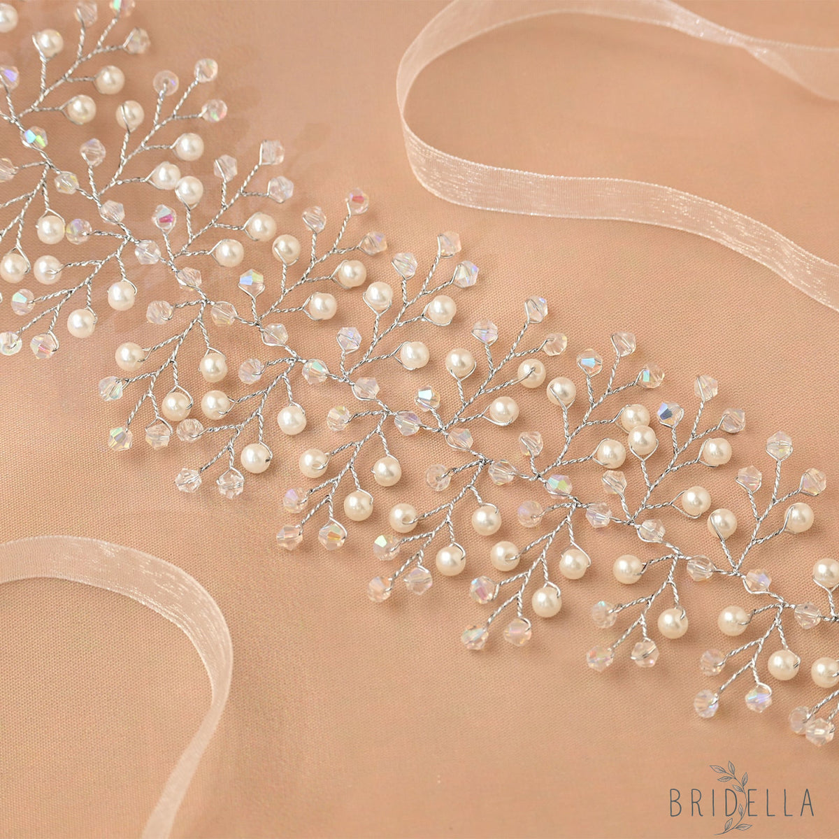 Silver Pearl & Crystal Bridal Tiara Crown - Bridella BHP55-S - Silvery - HEADWEAR