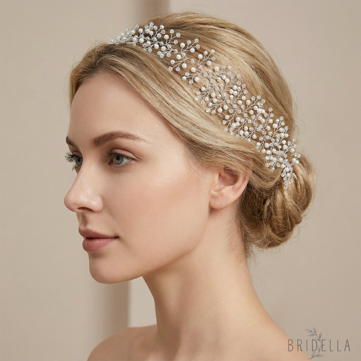 Silver Pearl & Crystal Bridal Tiara Crown - Bridella BHP55-S - Silvery - HEADWEAR