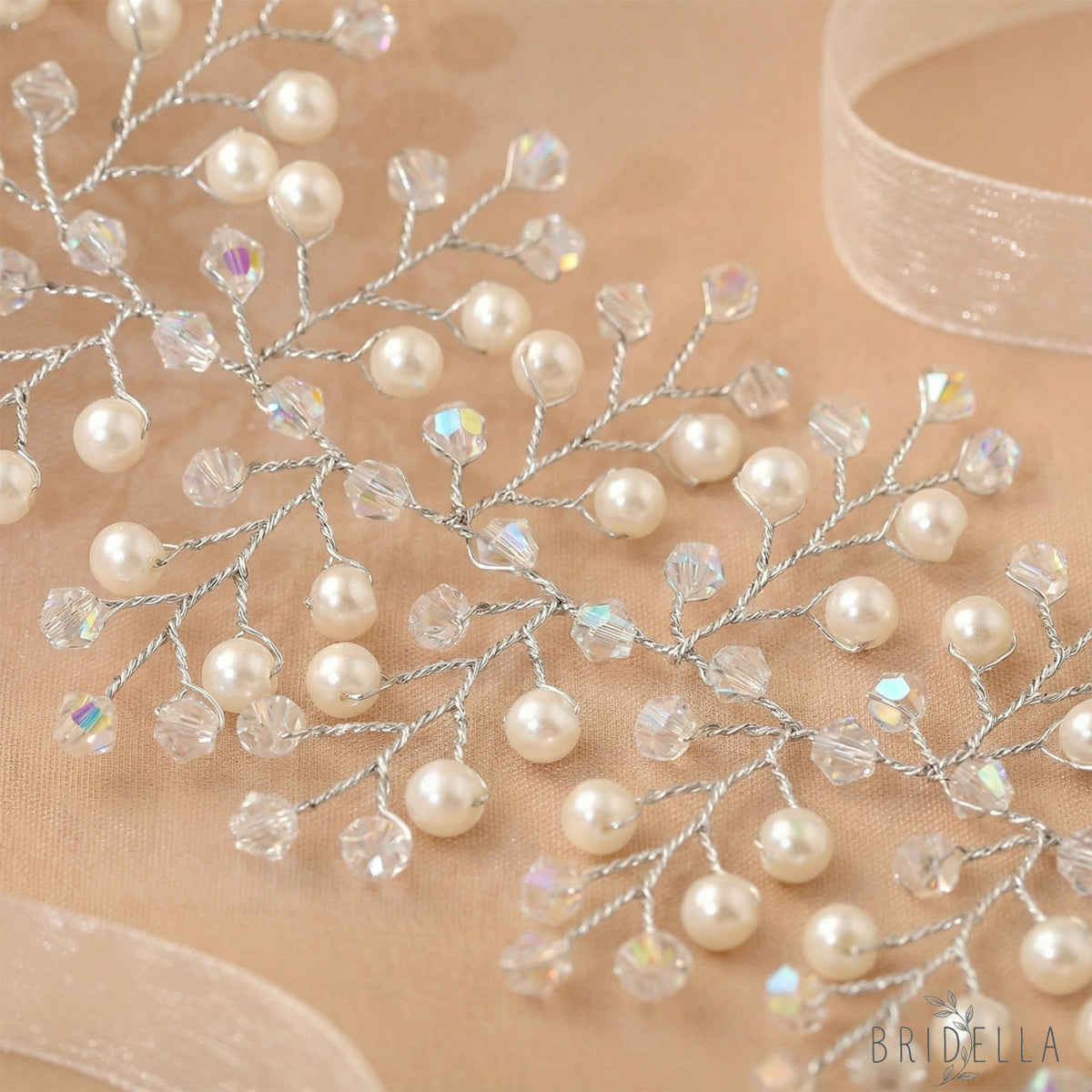 Silver Pearl & Crystal Bridal Tiara Crown - Bridella BHP55-S - Silvery - HEADWEAR