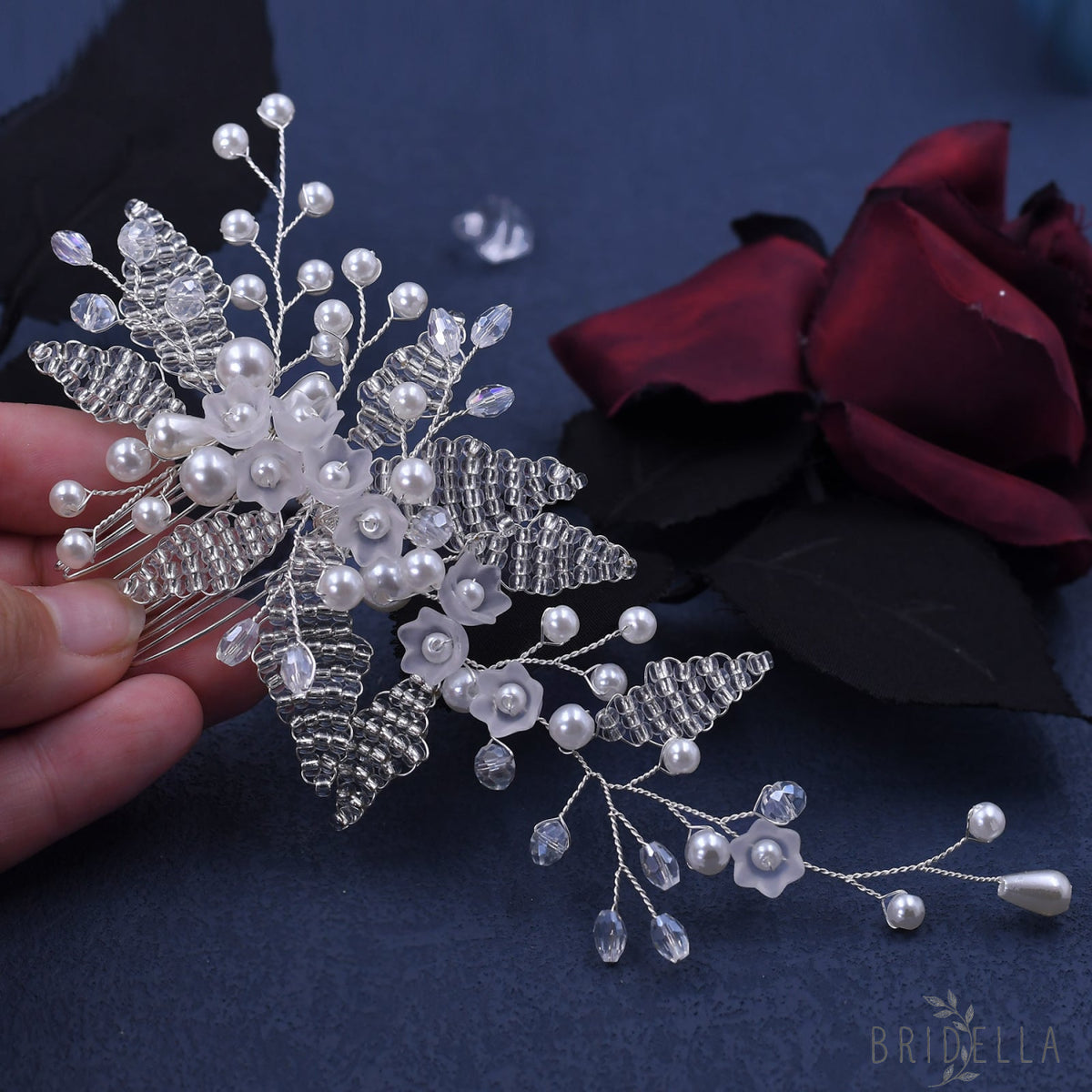 BHP135 silver pearl crystal tiara