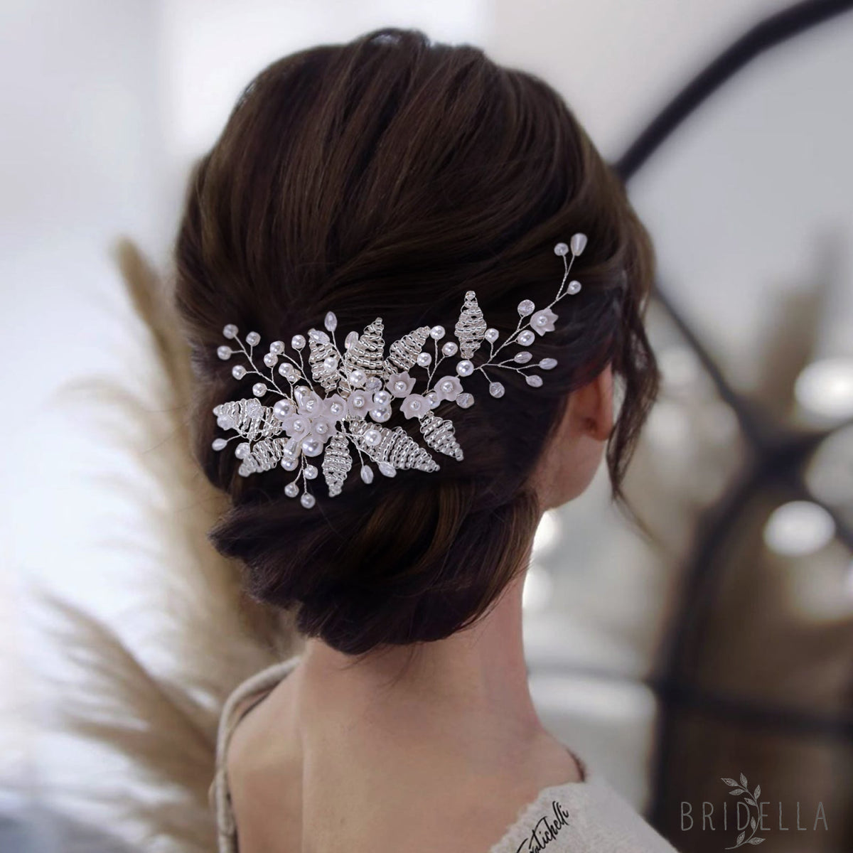 BHP135 silver pearl crystal tiara
