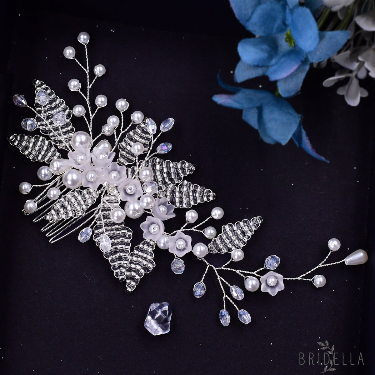 BHP135 silver pearl crystal tiara