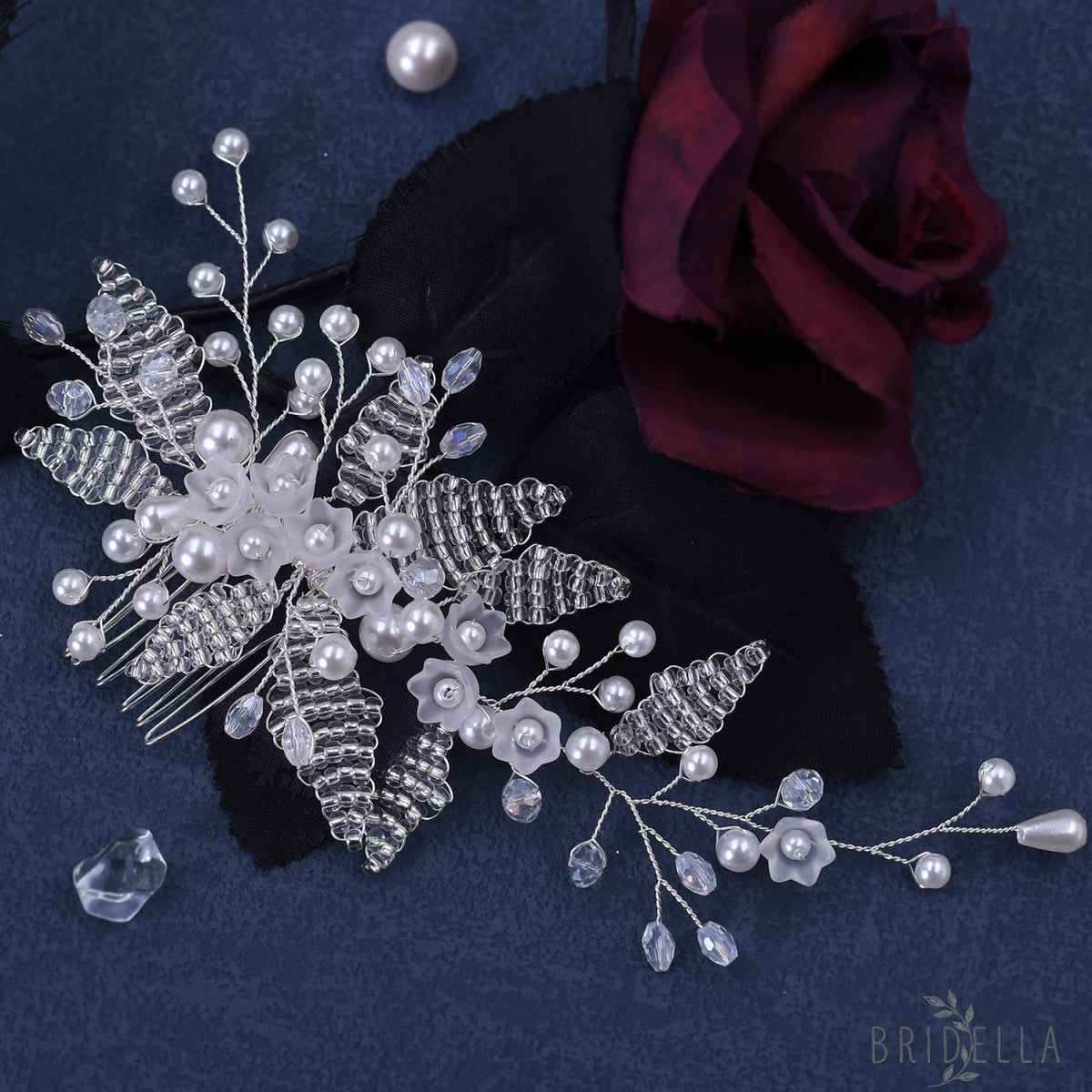 BHP135 silver pearl crystal tiara