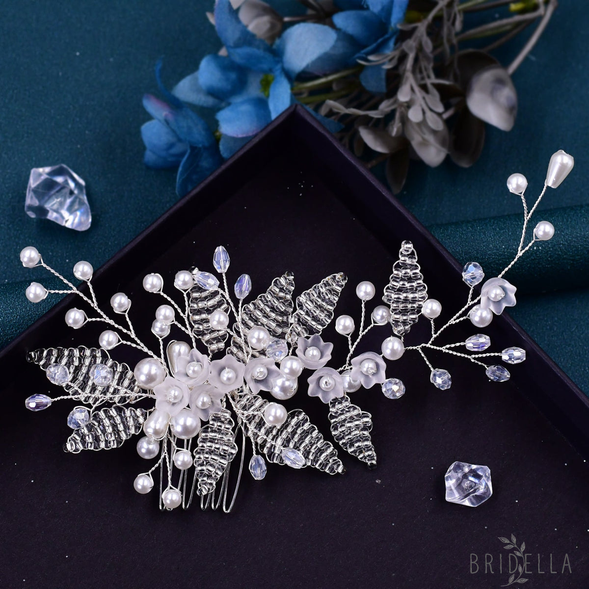 BHP135 silver pearl crystal tiara