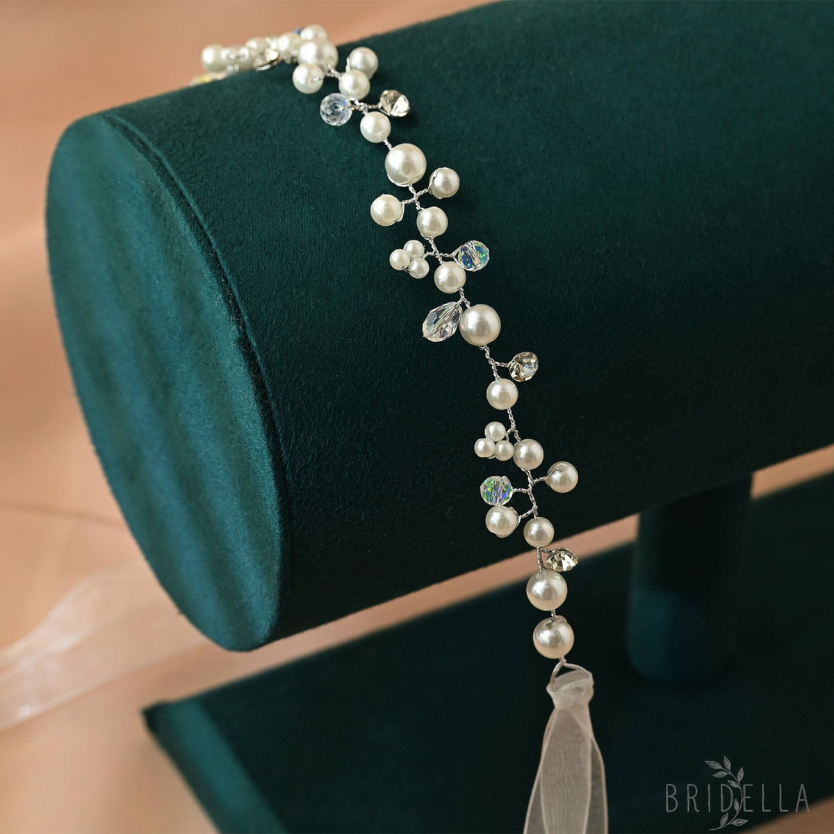 Silver Pearl Wedding Tiara Hair Accessories for Bride - BHP03-S - White