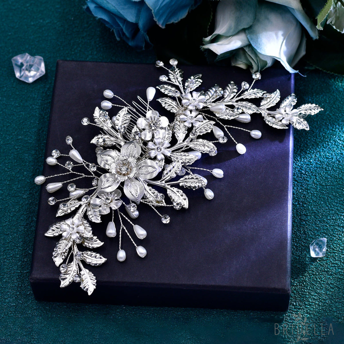 BHP683-S silver rhinestone pearl headband
